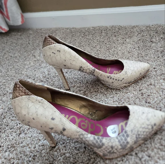 Sam Eldeman Snake Print Platform Womens Heels Size 8.5 Leather - Picture 2 of 13